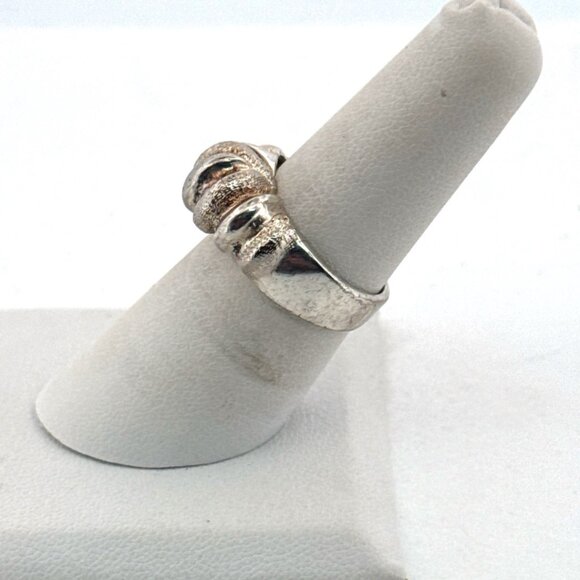 Estate Sterling Silver 925 Textured Dome Band Ring Size 6 Wide Design 5.0g - Picture 4 of 8